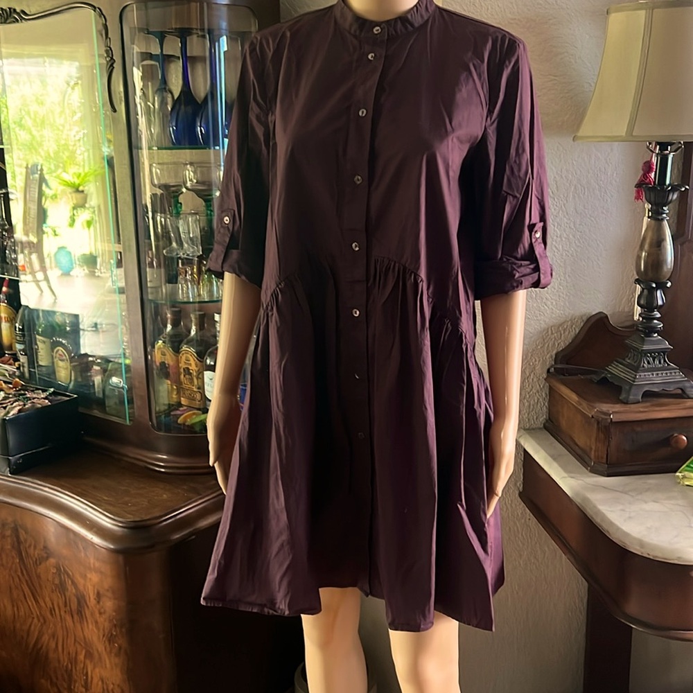 Zara deep purple button down babydoll dress size medium